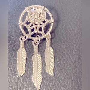 Vintage silver tone sun Catcher w/3 feathers pinch back Pin